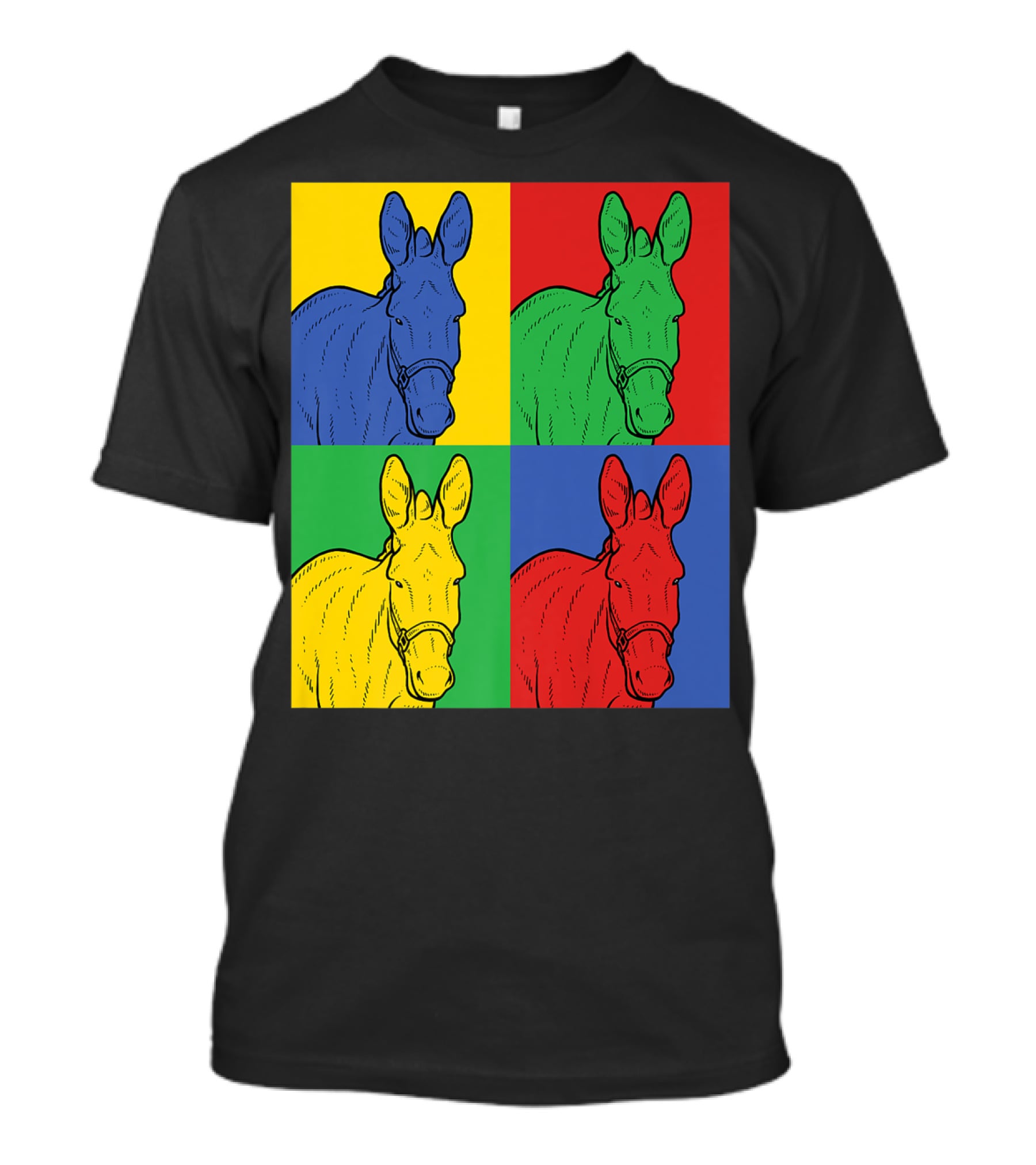 Donkey Horse Pop Art In Bold Warhol Style Quadrants T-Shirt