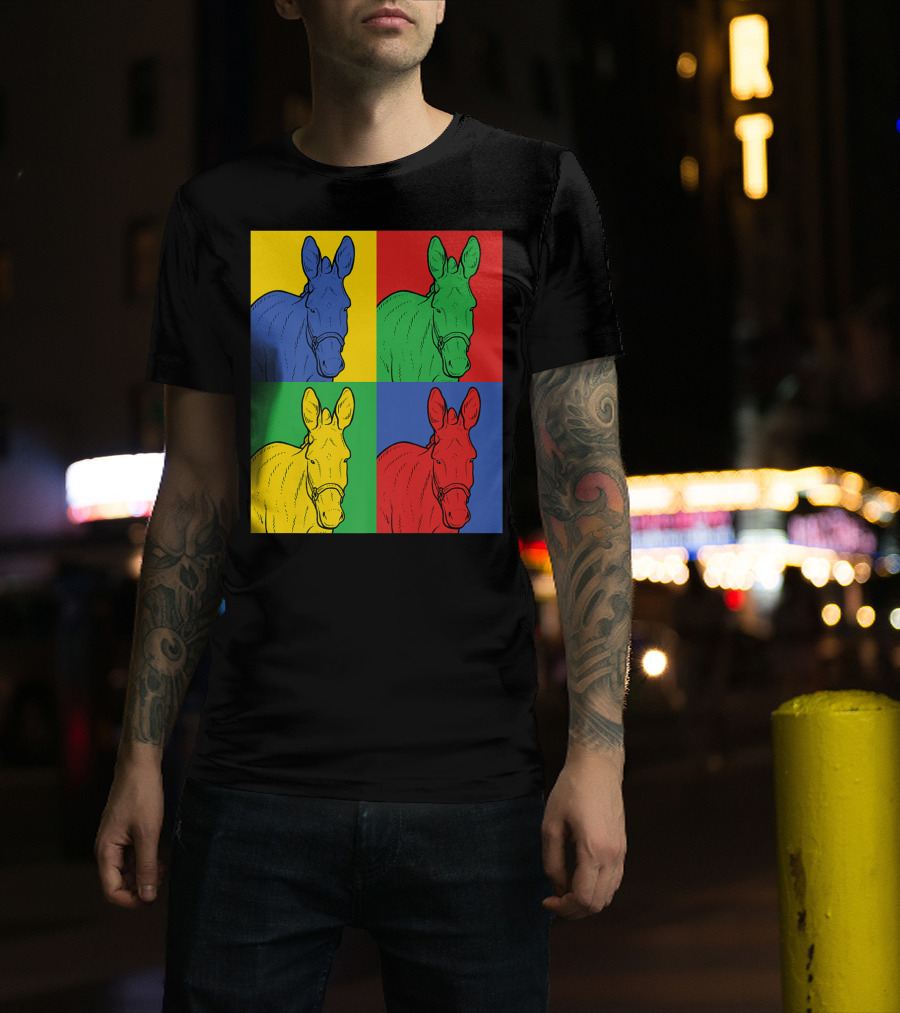 Donkey Horse Pop Art In Bold Warhol Style Quadrants T-Shirt