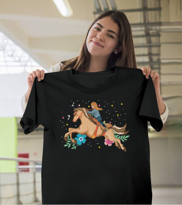 Dreamy Happy Horse Woman Energy With Stars And Flowers T-Shirt