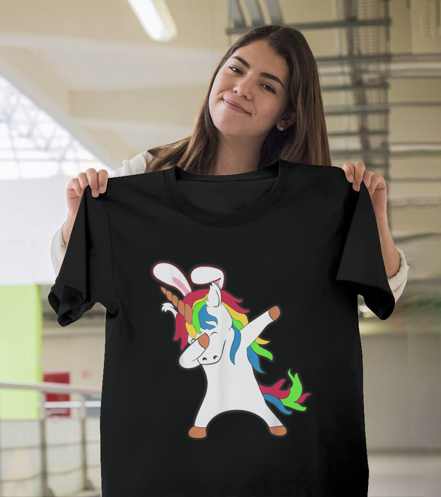 Easter Bunny Dabbing Unicorn with Rabbit Ears T-Shirt