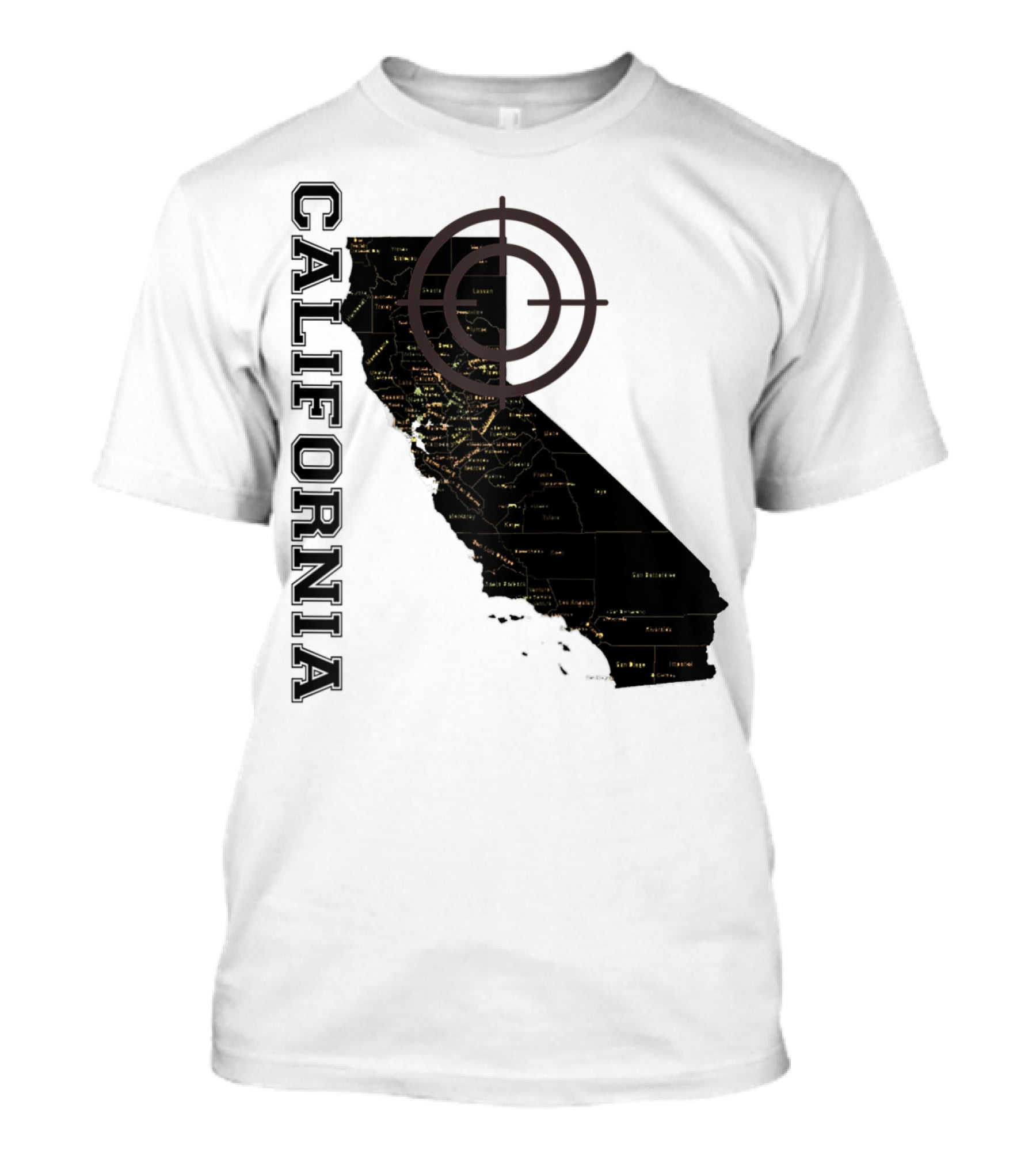 California Maps Classic Fun Black X0 State Outline With Target T-Shirt