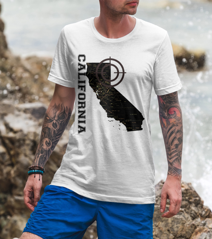 California Maps Classic Fun Black X0 State Outline With Target T-Shirt