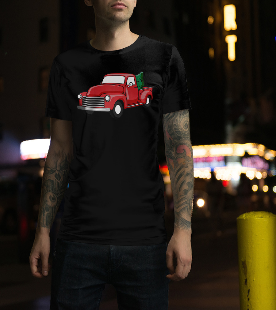 Christmas Holiday Red Classic Truck With Evergreen Tree T-Shirt