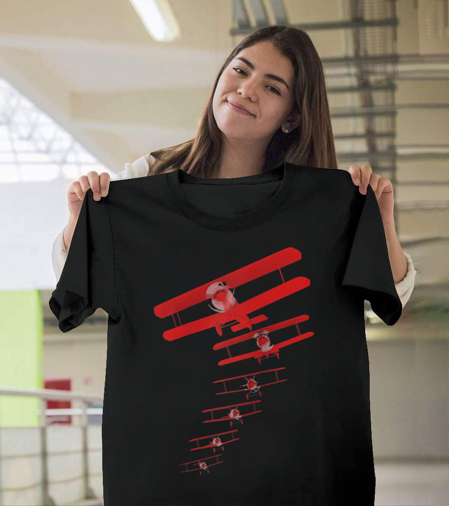 Classic Red Aviation Biplane Formation T-Shirt