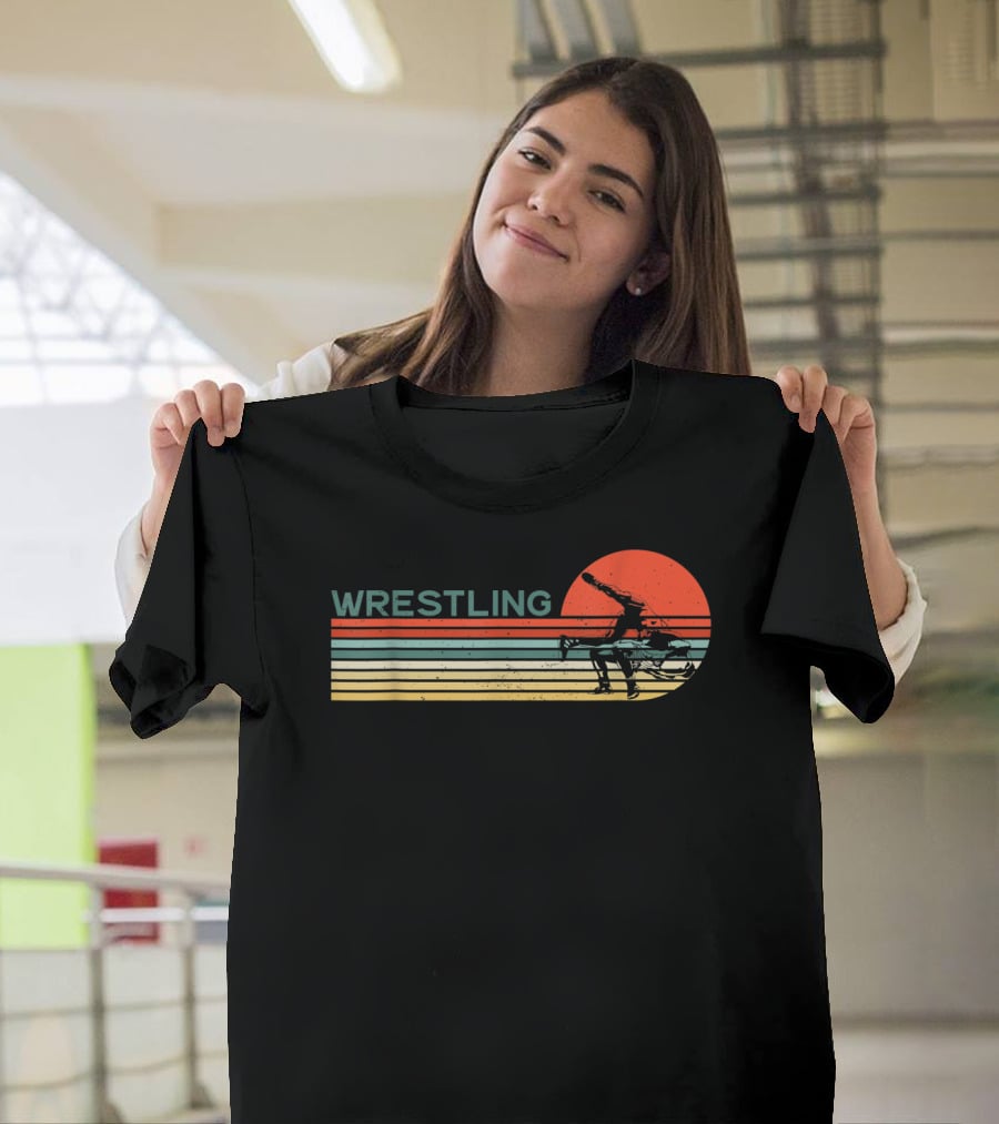 Wrestling Sunset Silhouette Retro Style Classic Catch Birthday T-Shirt