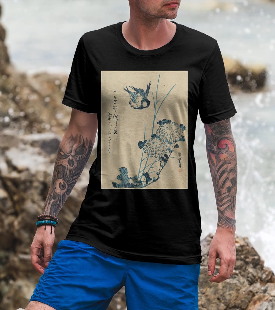 Classic Japanese Art Ukiyo-e Bird And Flowers Streetwear Aesthetic T-Shirt