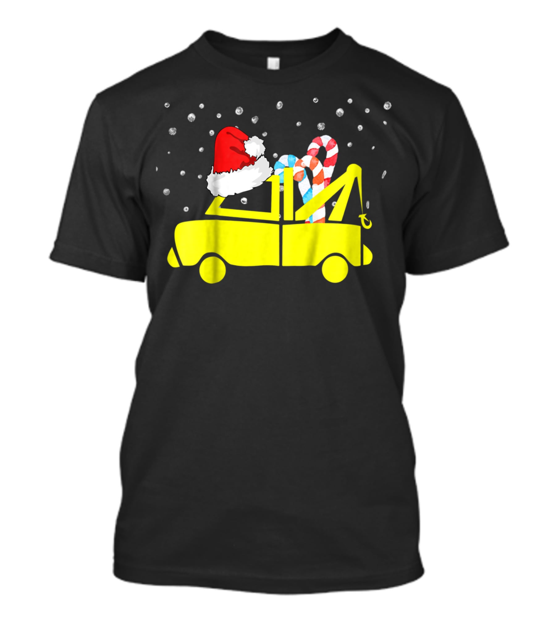 Kids Tow Truck Boys Christmas Santa Hat Candy Cane Snow T-Shirt