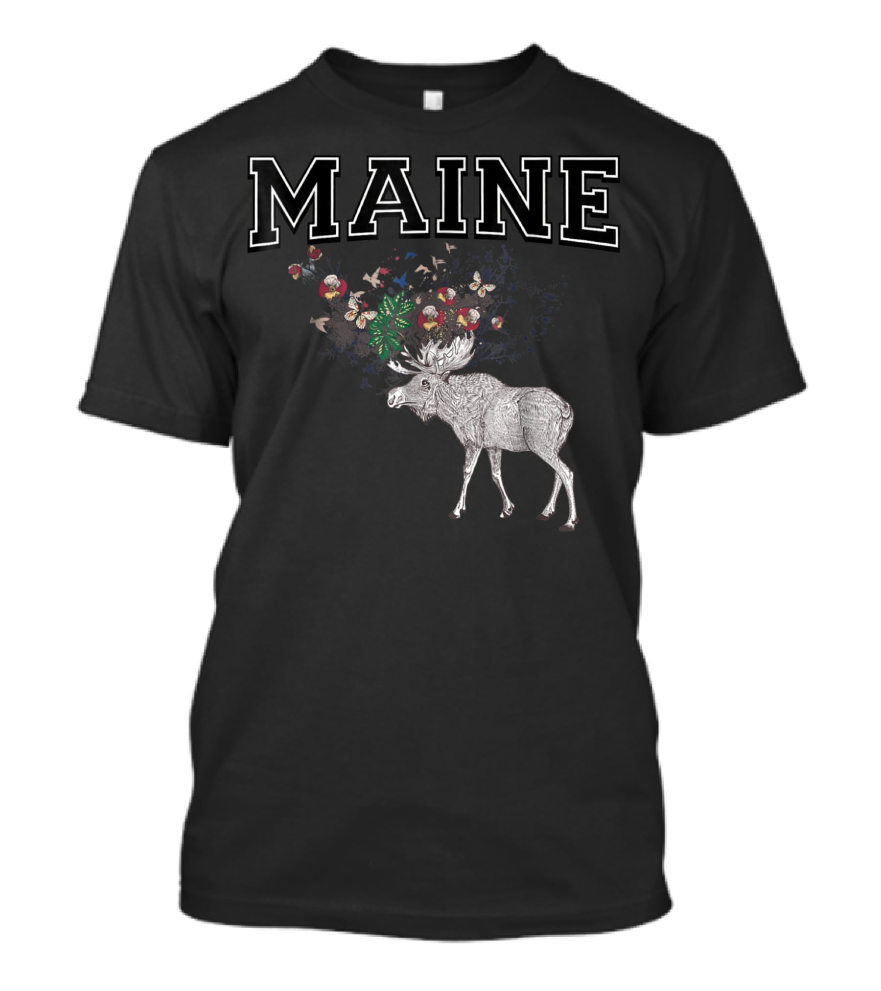 Maine Moose With Floral Antlers T-Shirt