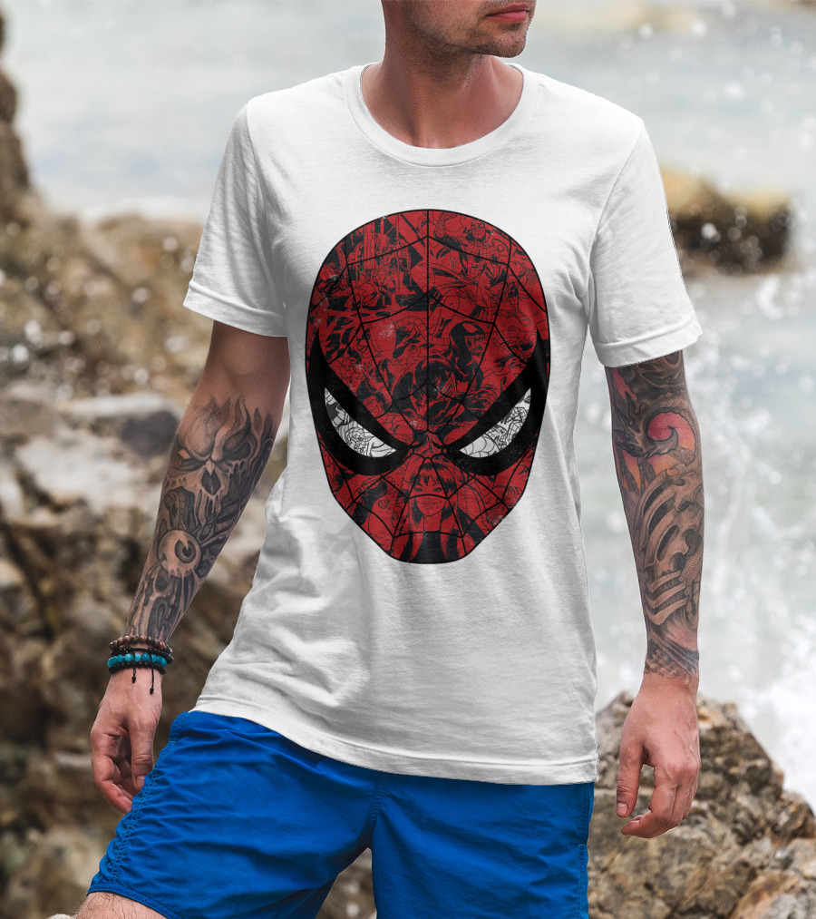 Spiderman Mask Marvel Comic Collage T-Shirt