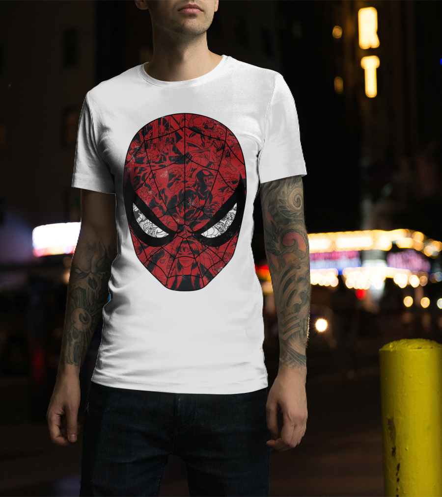 Spiderman Mask Marvel Comic Collage T-Shirt