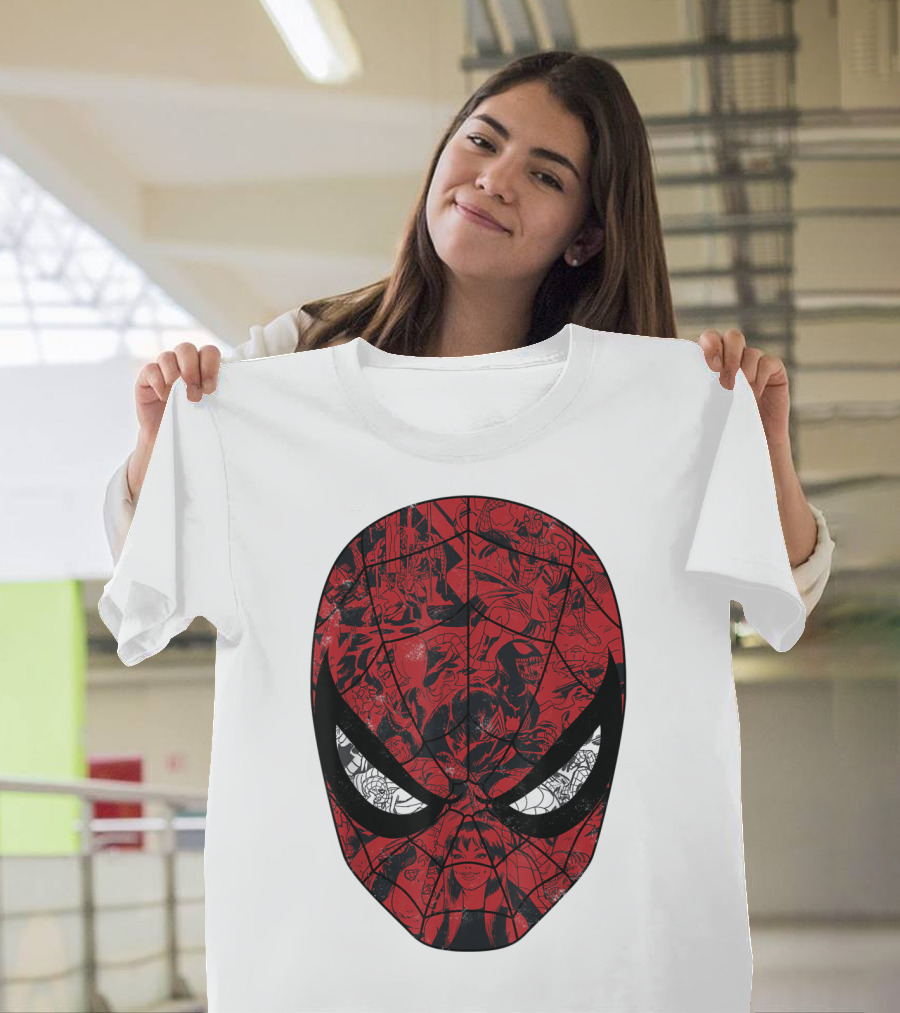 Spiderman Mask Marvel Comic Collage T-Shirt