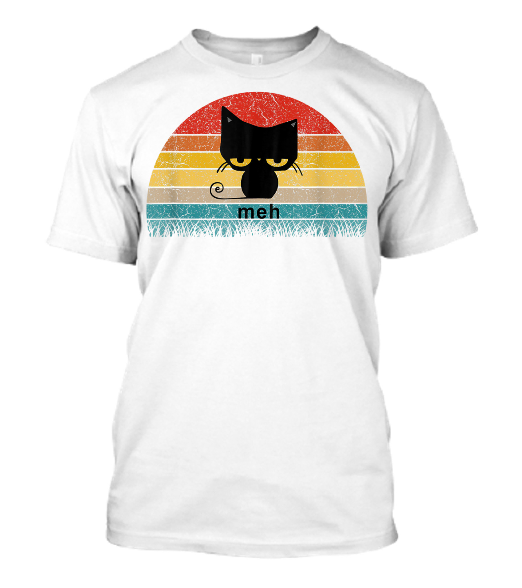 Meh Black Cat Retro Sunset Funny Cat Lovers T-Shirt
