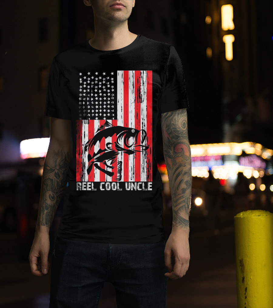 Reel Cool Uncle Vintage Fisherman American Flag T-Shirt