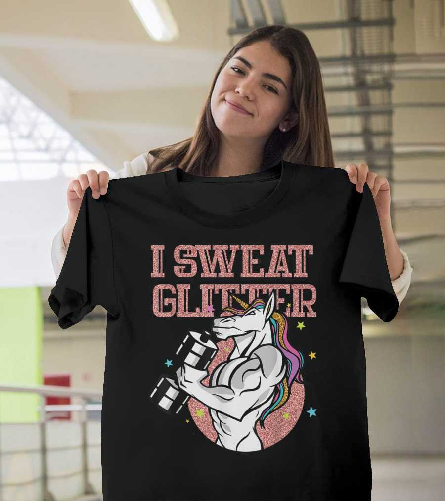 Muscular Unicorn Lifting Dumbbell I Sweat Glitter T-Shirt