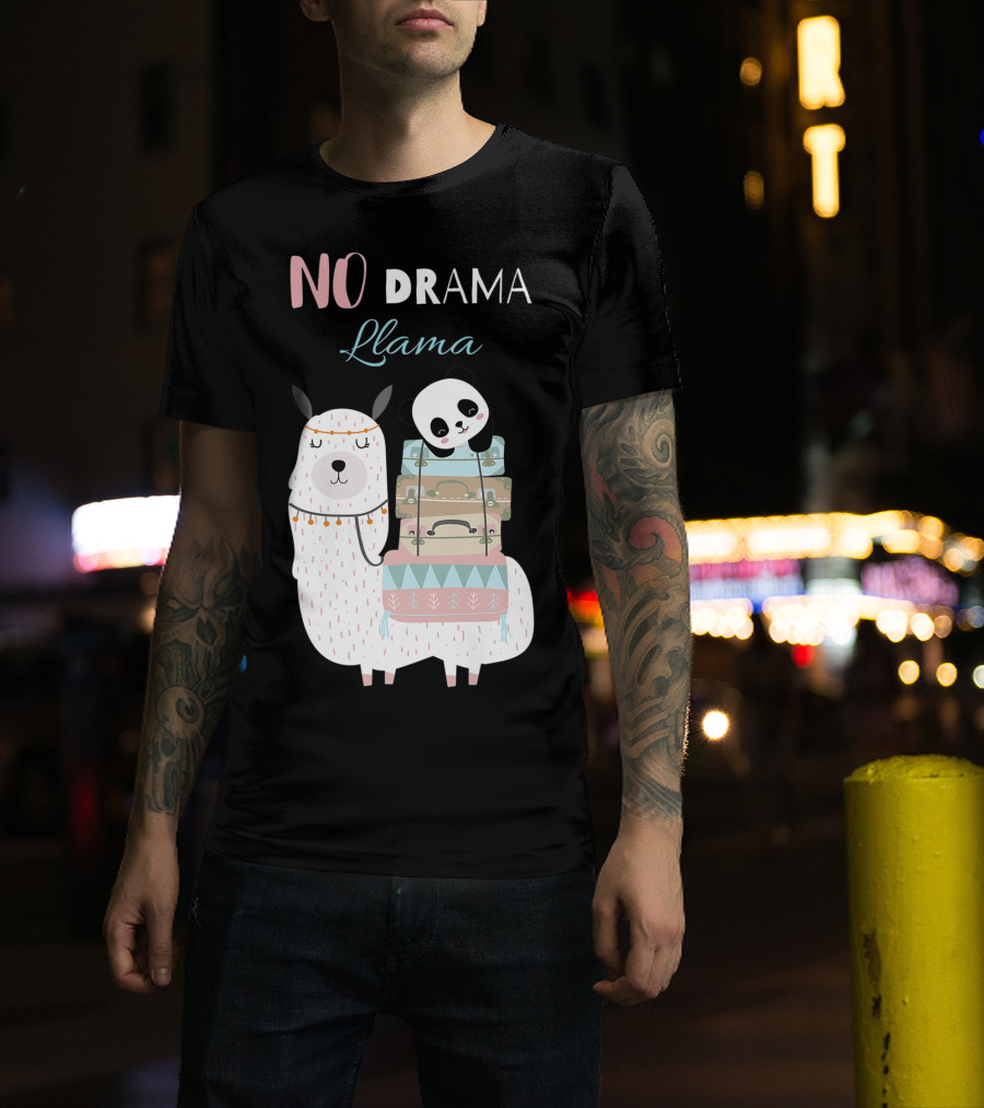 No Drama Llama Cute Panda On Llama With Suitcases T-Shirt