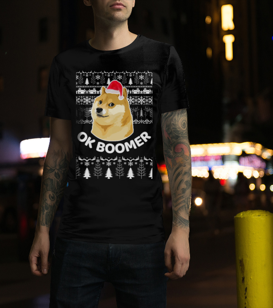 Ok Boomer Doge Santa Hat Ugly Christmas T-Shirt