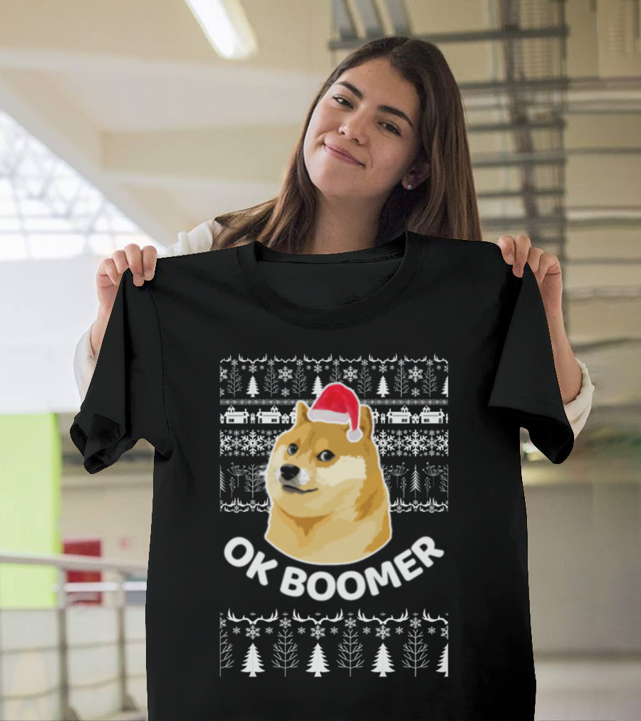 Ok Boomer Doge Santa Hat Ugly Christmas T-Shirt