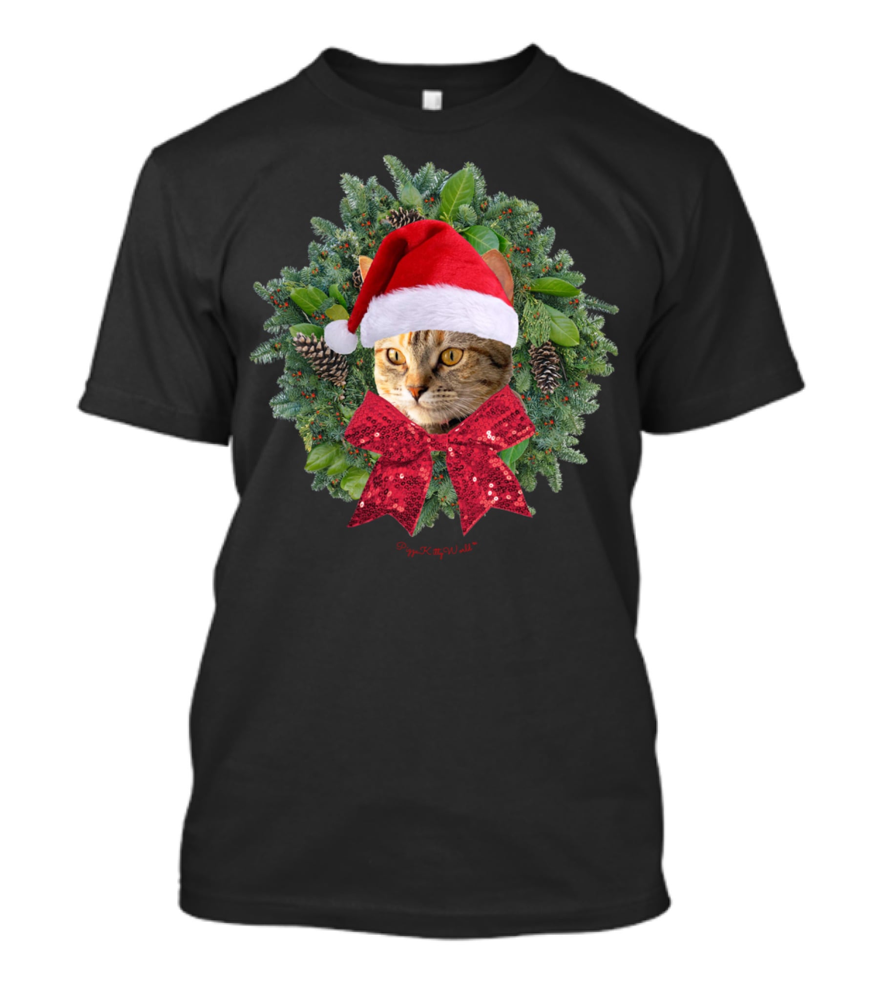 Santa Kitty Pizza Kitty World Wreath Torbie Cat T-Shirt