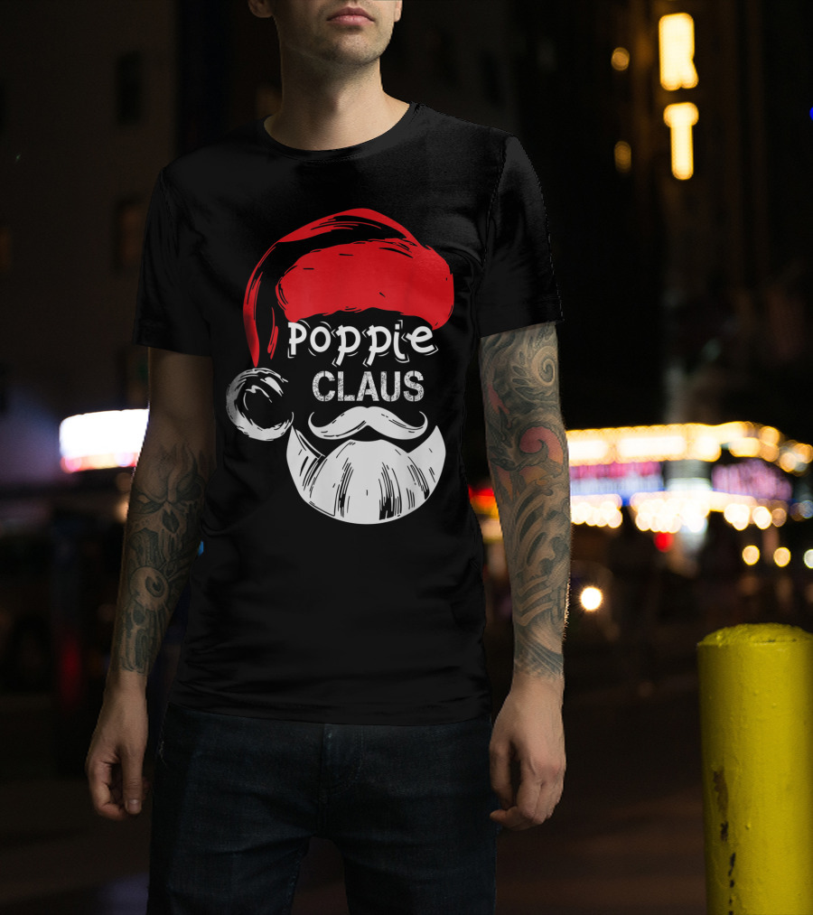 Poppie Claus Santa Hat Christmas Grandpa T-Shirt