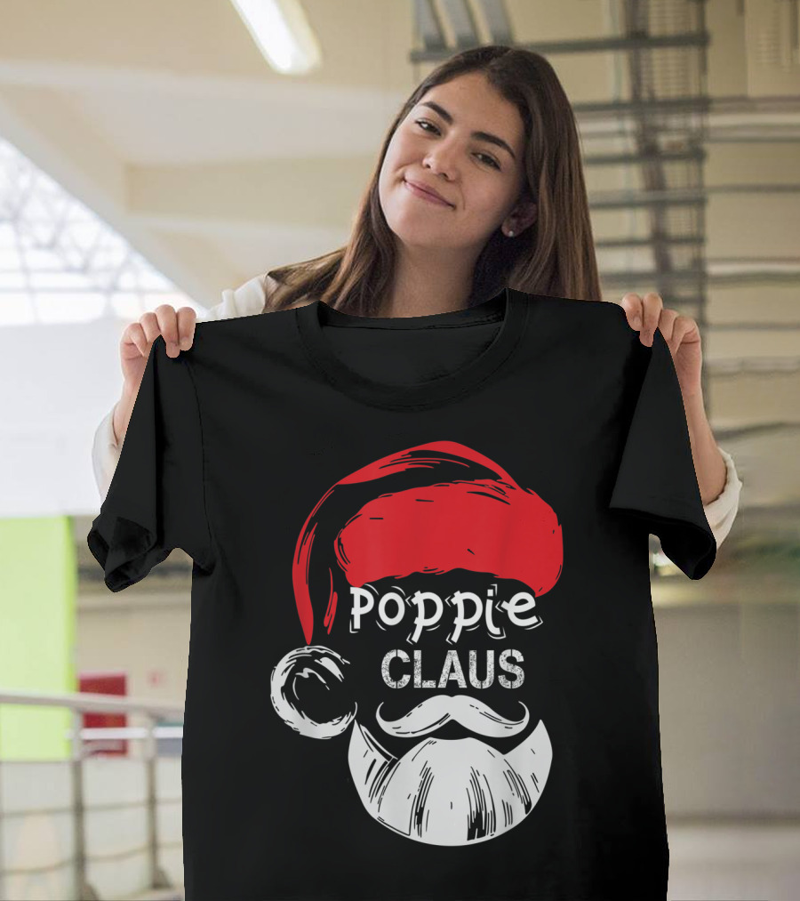 Poppie Claus Santa Hat Christmas Grandpa T-Shirt