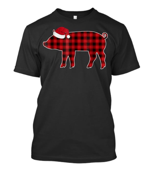 Buffalo Plaid Pig With Santa Hat Christmas T-Shirt