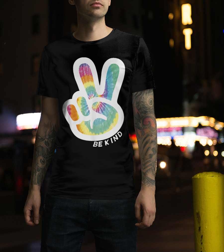 Retro Tie Dye Peace Sign Be Kind Peace Love Vibrant Colors T-Shirt