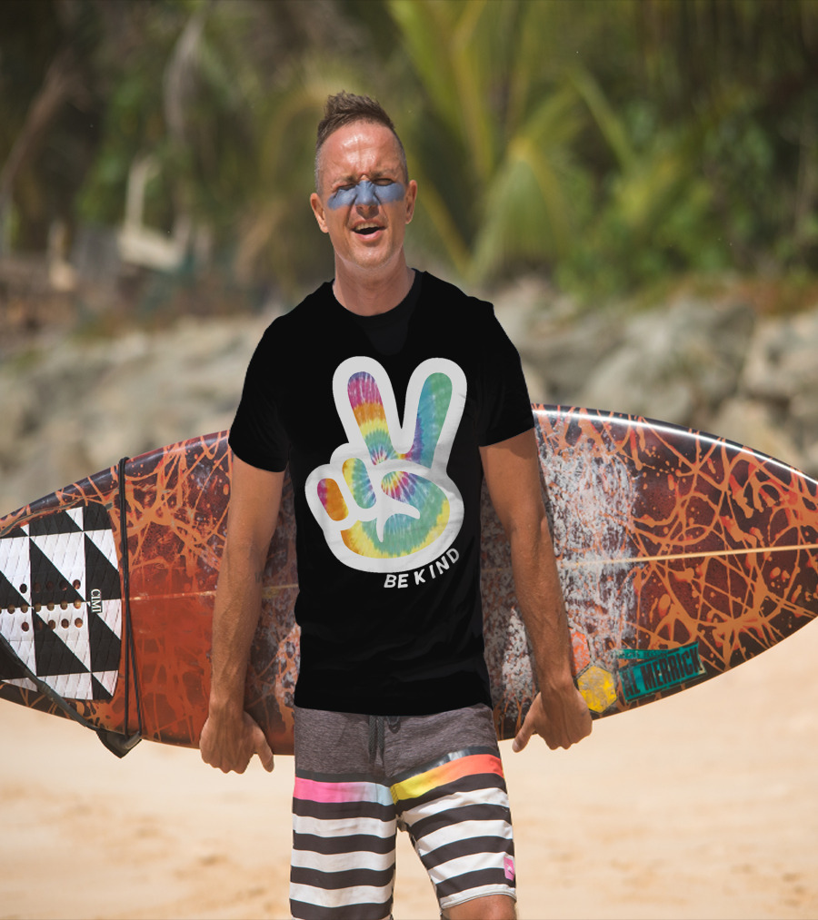 Retro Tie Dye Peace Sign Be Kind Peace Love Vibrant Colors T-Shirt