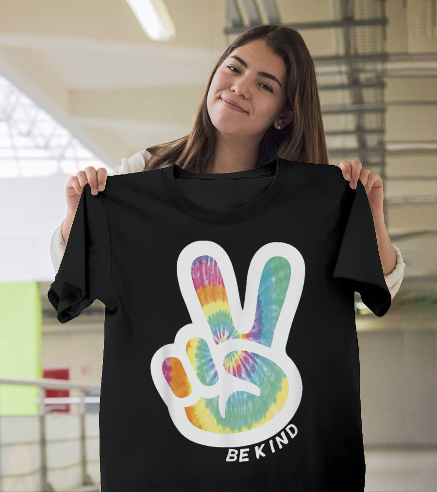 Retro Tie Dye Peace Sign Be Kind Peace Love Vibrant Colors T-Shirt