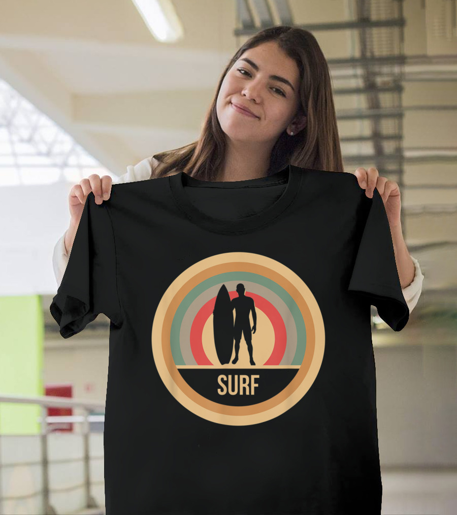 Surf Retro Vintage Surfers Rainbow Circle T-Shirt