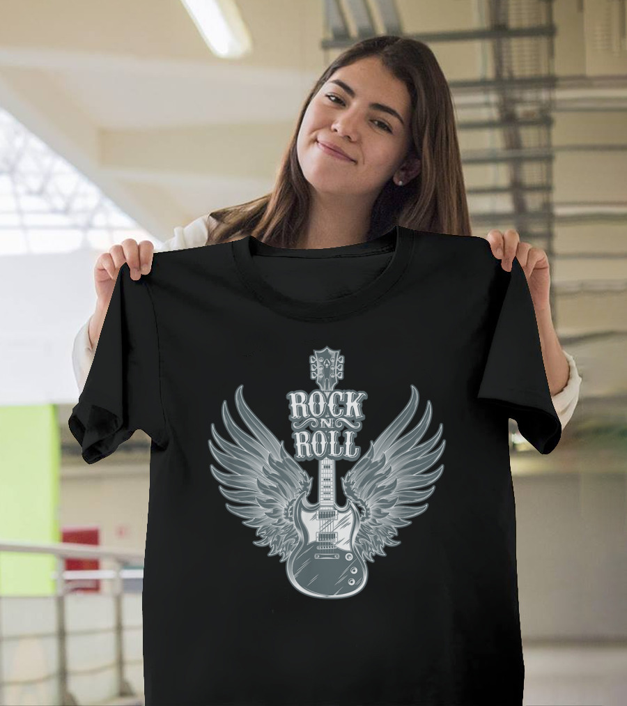 Rock N Roll Angel Wings Guitar Player T-Shirt