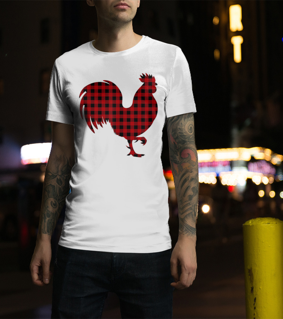 Rooster Red Plaid Buffalo Check T-Shirt
