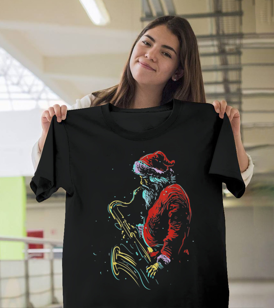 Santa Claus Playing Saxophone Musical Holiday Serenade T-Shirt
