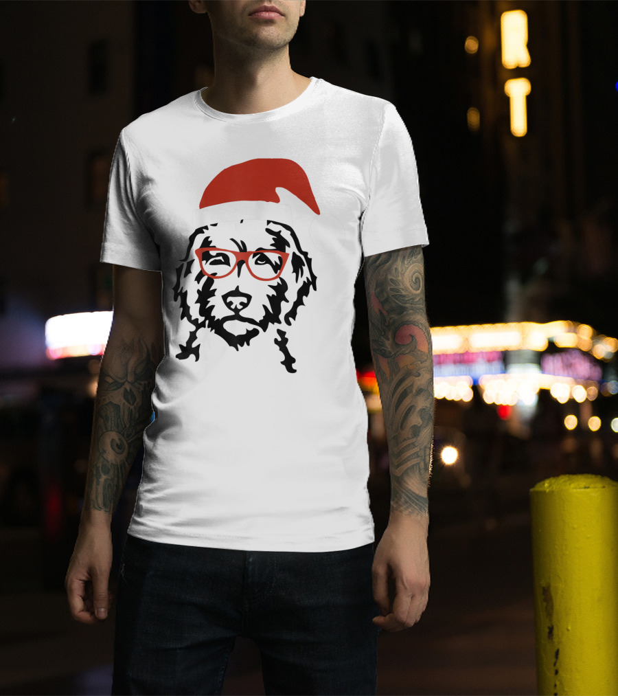 Santa Doodle Goldendoodle Christmas Red Hat Glasses T-Shirt