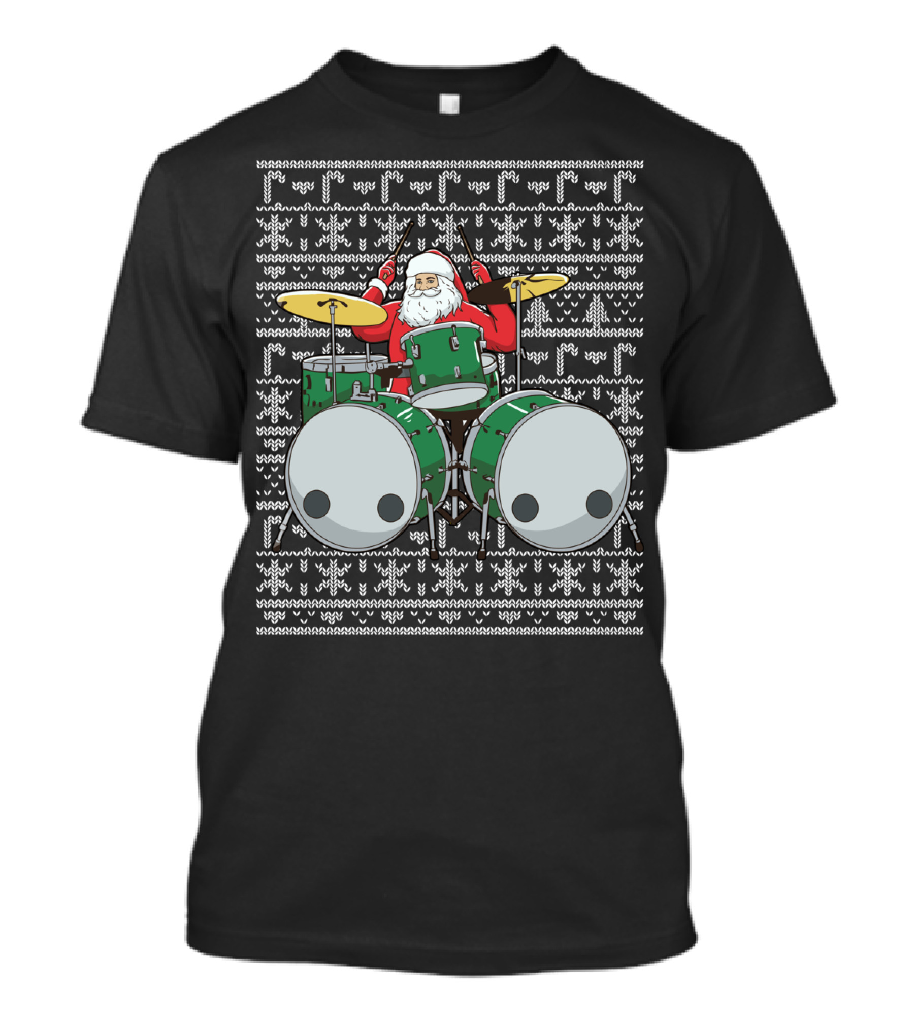 Santa Drummer Christmas Ugly Sweater Style Drums T-Shirt