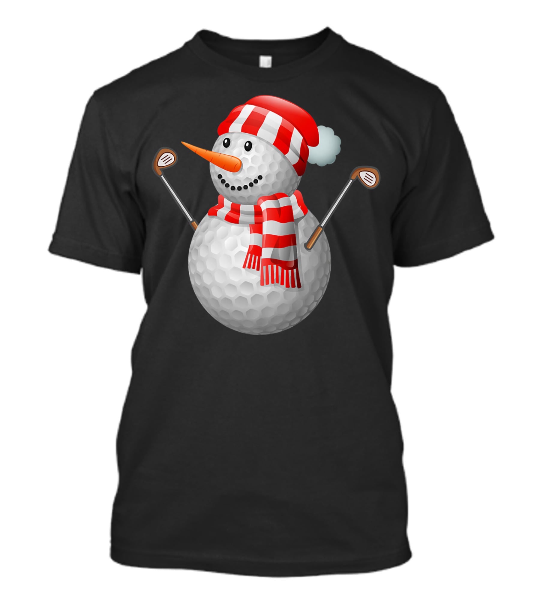 Snowman Golf Ball Christmas Hat Red Scarf Golf Clubs T-Shirt