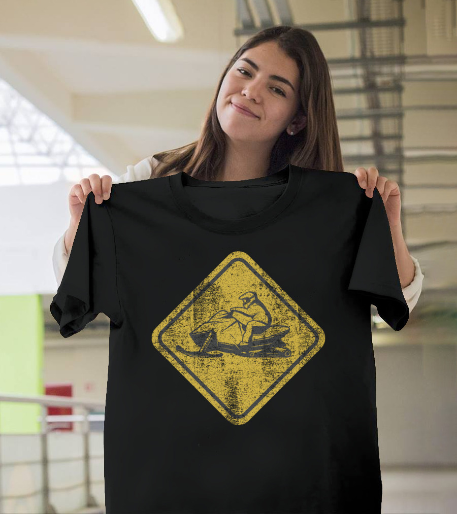 Snowmobile Crossing Yellow Caution Sign T-Shirt