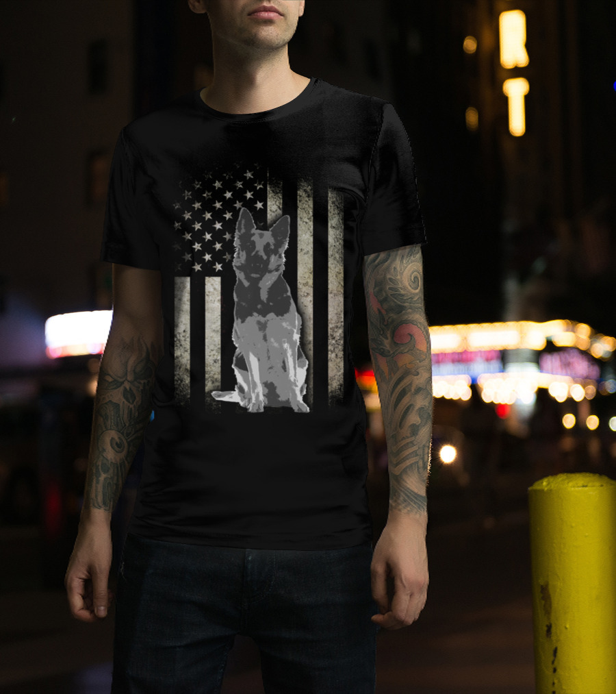 Twosided German Shepherd American Flag T-Shirt
