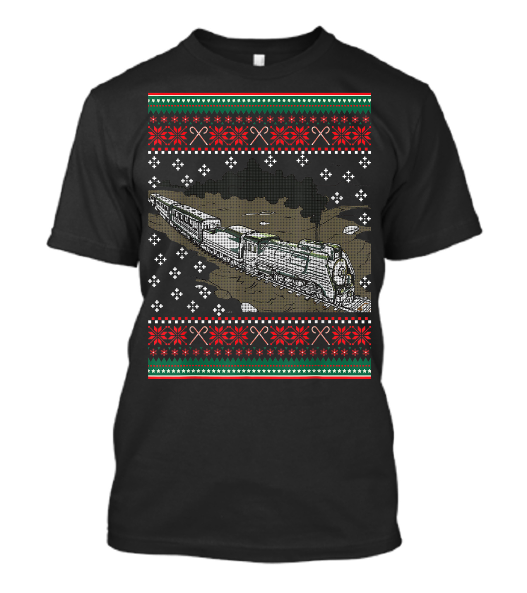 Steam Engine Train Ugly Christmas Pattern Railroad T-Shirt