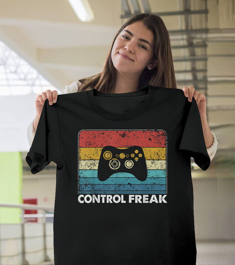Control Freak Vintage Video Game Controller Retro Stripes T-Shirt