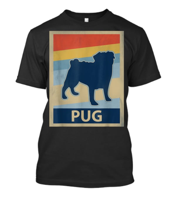Vintage Pug Silhouette With Retro Stripes T-Shirt