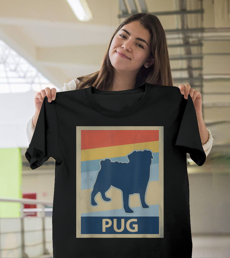 Vintage Pug Silhouette with Retro Stripes T-Shirt
