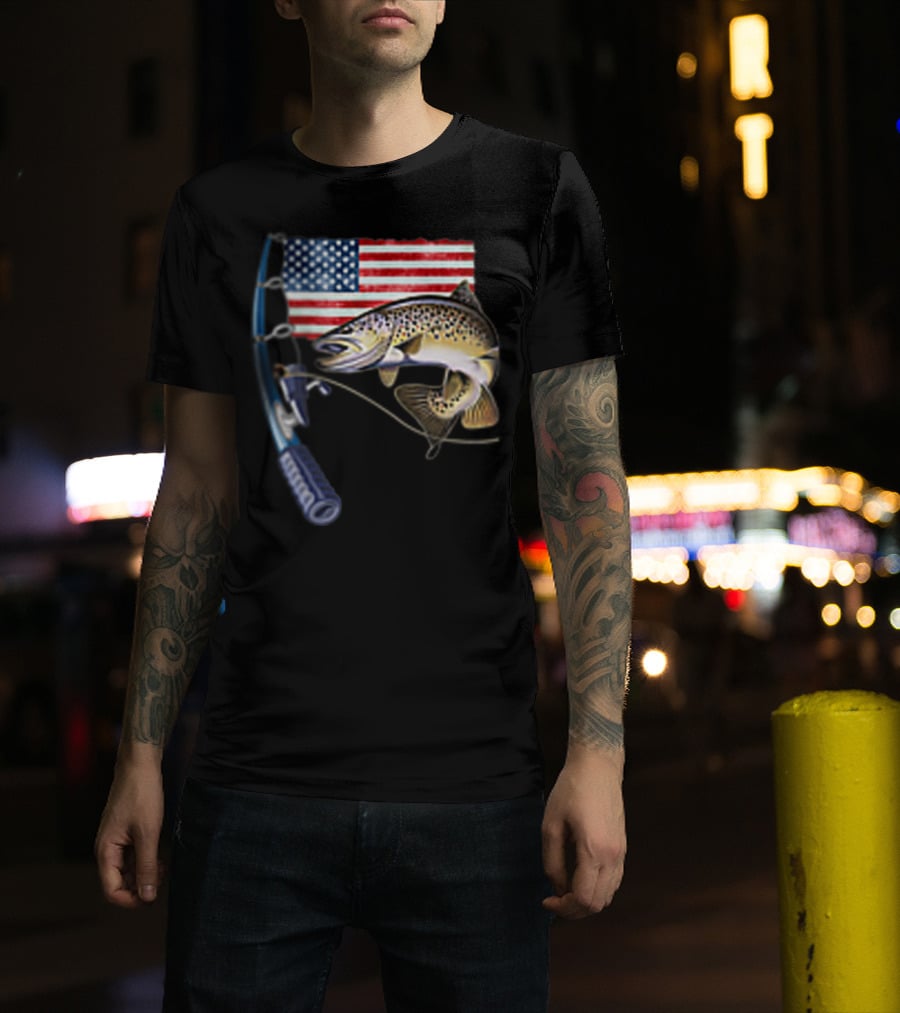 American Flag Fishing Hooked On A Feeling T-Shirt
