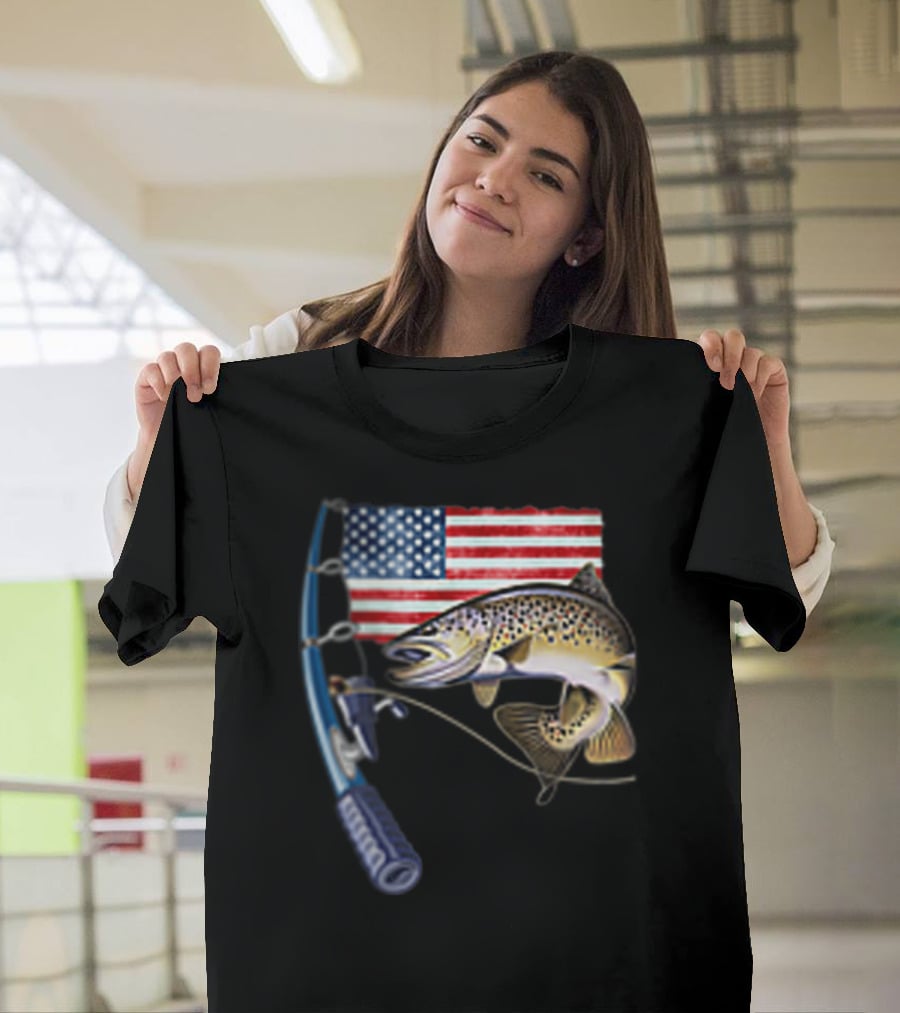 American Flag Fishing Hooked On A Feeling T-Shirt