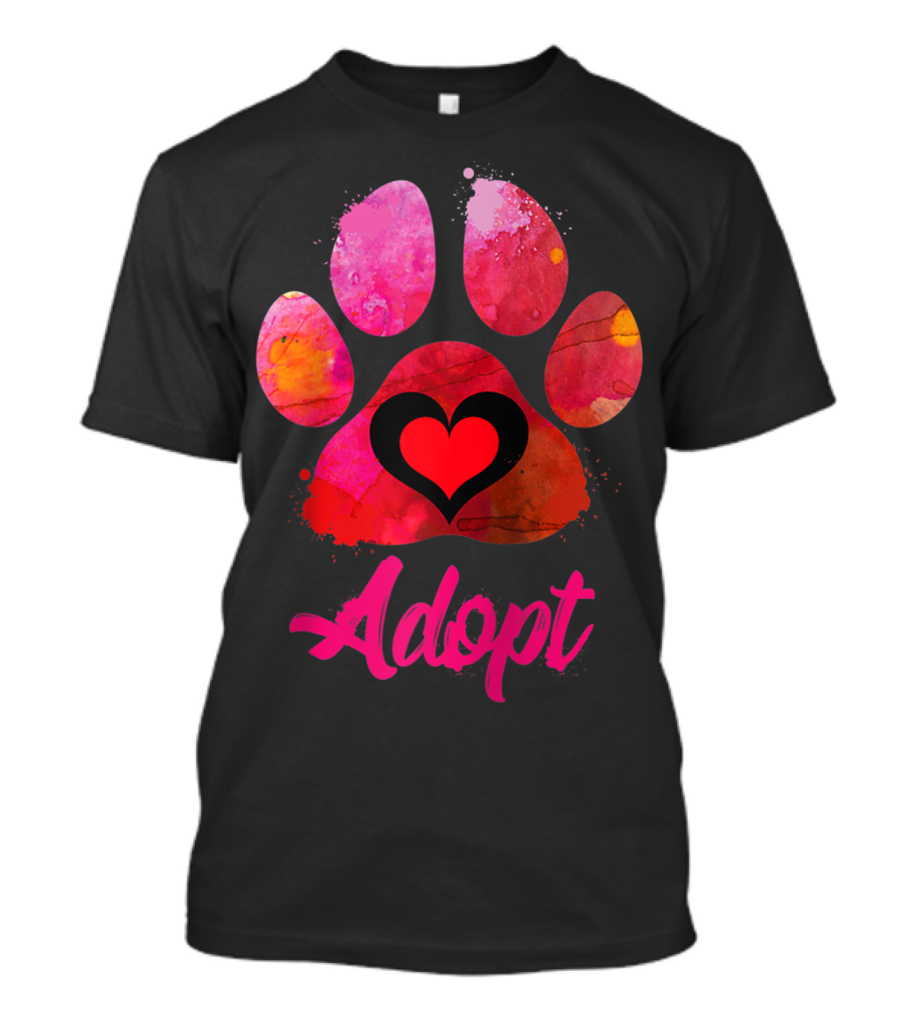Adopt Love Watercolor Heart Paw Rescue Animal Lover T-Shirt