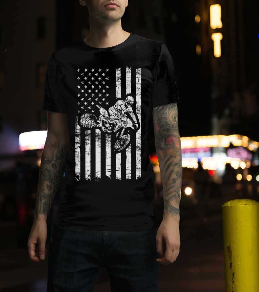 American Flag Motocross Dirt Bike Enduro Rider USA T-Shirt