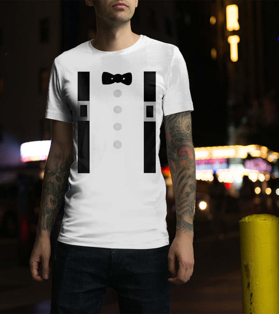 Amish Costume Bow Tie Suspenders Button T-Shirt