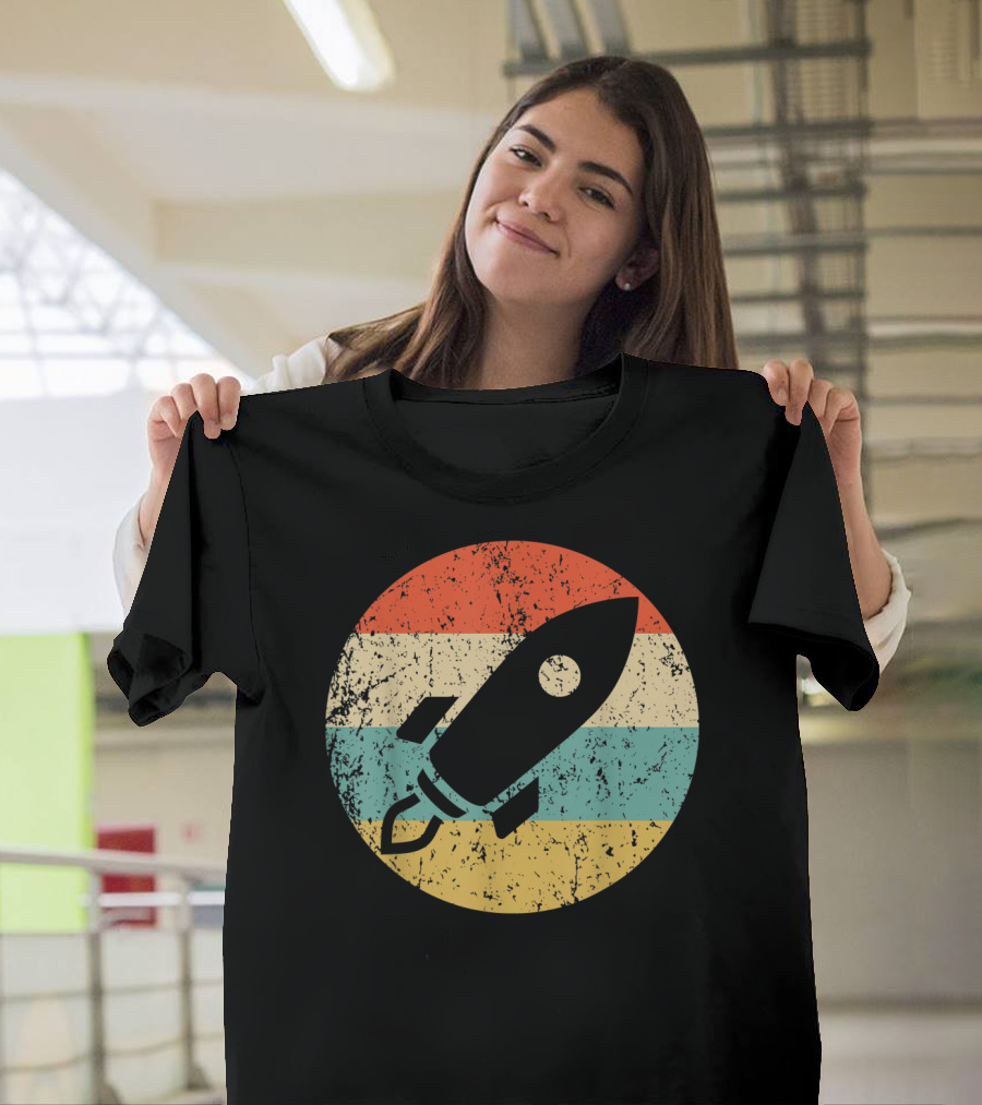 Astronau Vintage Space Ship Retro Rocket Stripes T-Shirt