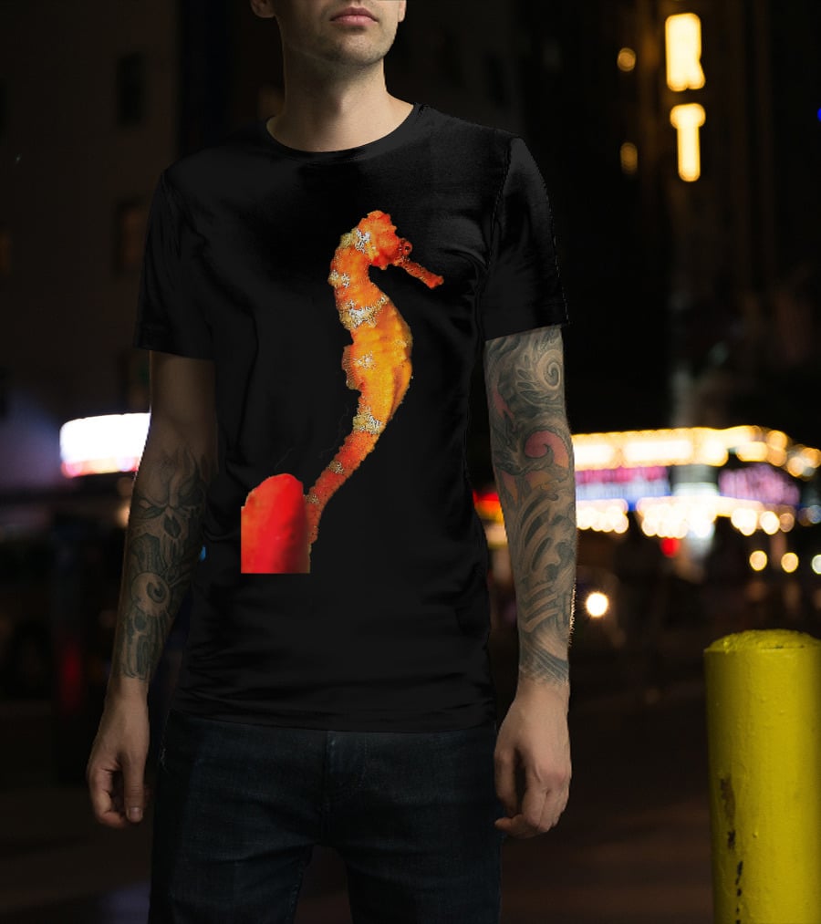 Beautiful Orange And Yellow Swimming Seahorse Figure T-Shirt