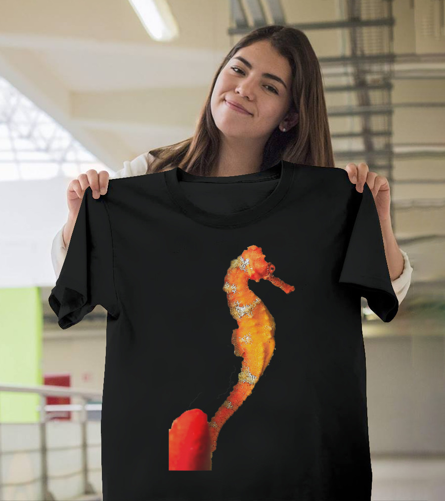 Beautiful Orange and Yellow Swimming Seahorse Figure T-Shirt