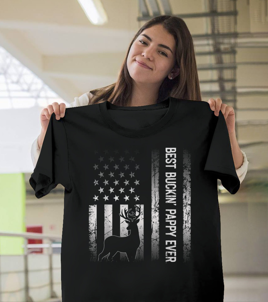 Best Buckin' Pappy Ever Patriotic Deer American Flag T-Shirt